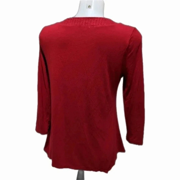 Adrianna Papell Red V-Neck 3/4 Sleeve Asymmetrical Hem Blouse Top Size S - Picture 3 of 6